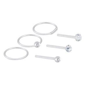 Sterling Silver Nose Rings Set • 6 Piece Studs & Hoops • Brand New